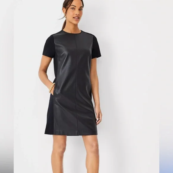 green emerald velvet dress City Sleek Faux Suede and Leather Shift Dress L Flying Tomato Black / M